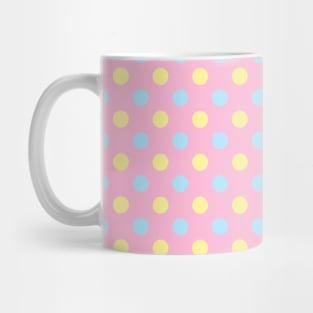 Pastel Blue and Yellow Polka Dots on Pink Background Pattern Mug